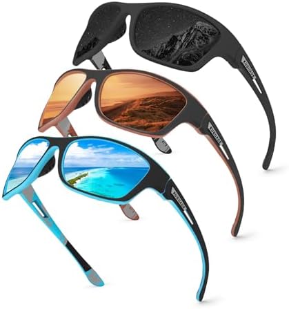 KUGUAOK 3PACK Polarized Sports Sunglasses for Men Driving Cycling Fishing Sun Glasses 100% UV Protection Goggles