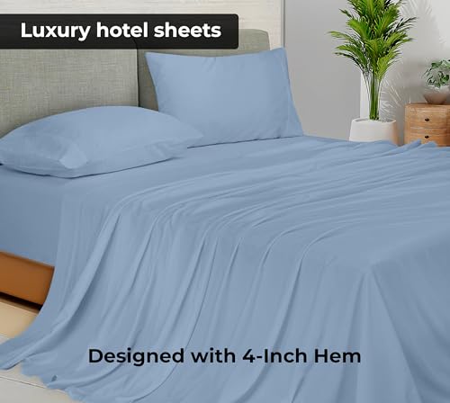 Image of Royale Linens 2 Pack Bulk Flat Sheet Set - Top Sheets - Soft 1800 Microfiber - Wrinkle & Stain Resistant - for Hotel, Massage Table, Hospital, Dorm - King Flat Sheet Sold Separately (King, Lake Blue)