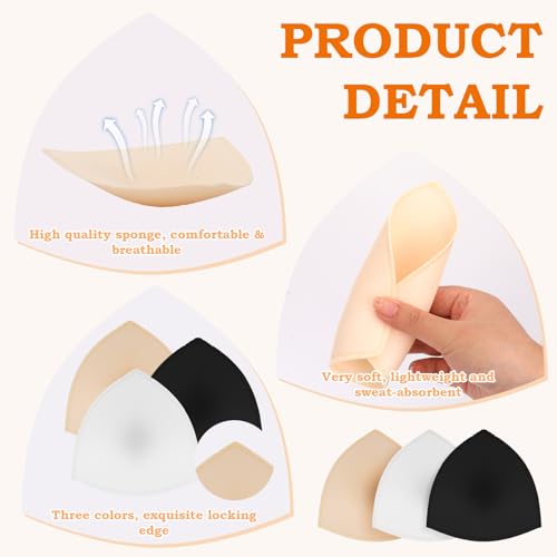 Bra Pads Inserts 6 Pairs Triangle Thin Bra Insert for Women, Bra Pads Inserts, Removable Sports Bra Cup, Bra Inserts Enhancers for Girls, Breathable Push Up Breast Bra Insert Pads Sponge for Bikini3