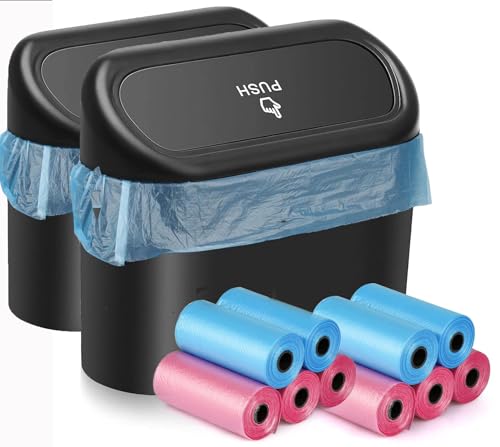 JOYSKY Poubelle Voiture Avec Couvercle – Mini Poubelle Portable Anti-Odeur, Imperméable, Livrée Avec 5 Rouleaux Sacs