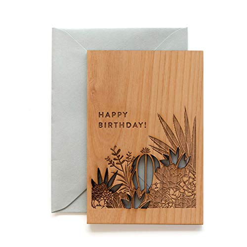 Desert Garden Wood Birthday Card [Personalized Gifts, Custom Message, Handmade]
