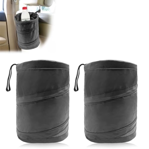 Image of Car Trash Can, Collapsible Pop-up Water Proof Bag Portable Garbage Bin, Car Trash Bag with Elastic Band Hanging, Double-Layer Washable Trash Can for Car