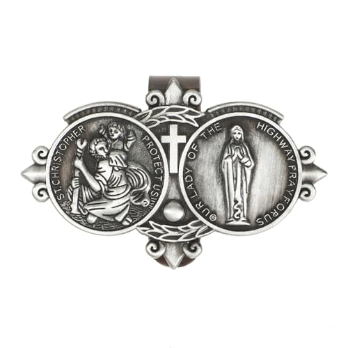 Image of 2-Pack St. Christopher Medal &Virgin Mary the Highway for Silver Car Visor Clip, Religious Catholic Medal for Driving Safety, Spiritual Gift for Men, Women, Teens & Parents