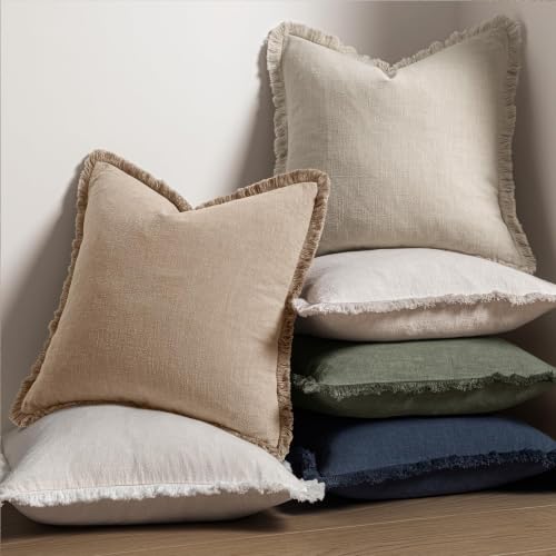 Image of MIULEE Boho Linen Fringe Decorative Lumbar Throw Pillow Covers Camel 12x20
