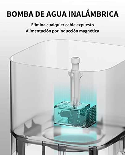 PETKIT CYBERTAIL Fuente de Agua para Gatos, con Bomba de Agua inalámbrica, Menos de 25 dB, Filtro 3.0, con Luces LED, Capacidad de 1,8 l, para Gatos, Perros y Otras Mascotas, Gris 2 Silenciosa y segura: La fuente de agua PETKIT CYBERTAIL está equipada con una bomba de agua inalámbrica que facilita el desmontaje y la limpieza. Adopta un diseño de separación del agua y la electricidad para una mayor seguridad. El decibelio de trabajo de la fuente de agua es inferior a 25 dB, por lo que no perturba tu sueño ni el de tu mascota. La base de la fuente de agua tiene un cable, que debe estar equipado con un adaptador, y el adaptador no está incluido en el paquete.
Sistema de filtración mejorado: La fuente de agua PETKIT CYBERTAIL utiliza un elemento filtrante 3.0 mejorado, un filtro de alto rendimiento con capas superiores e inferiores de algodón, carbón activado en cáscara de coco y resina de intercambio iónico. Los materiales de grado alimentario forman un sistema de filtración cuádruple para proporcionar agua potable y rica en oxígeno a tu mascota.
Luces LED inteligentes: El indicador LED de la fuente de agua para gatos puede recordarte fácilmente el estado de funcionamiento. La luz verde siempre está encendida, la luz azul parpadea y las luces azules tipo semáforo parpadean alternativamente para identificar la situación y que puedas llevar a cabo la acción correspondiente y evitar que el animal esté sin agua potable.