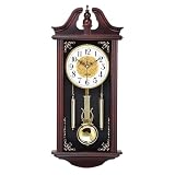 Reloj de pared tradicional con péndulo de madera con campanilla, funciona con pilas, para sala de estar, oficina, decoración del hogar
