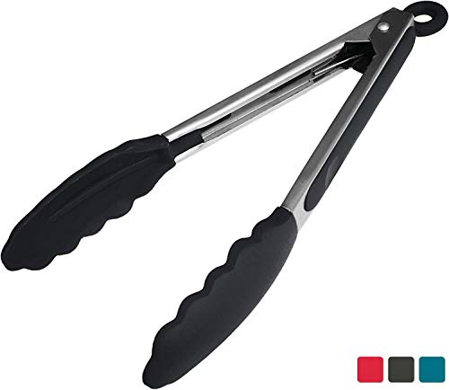 StarPack Basics Silicone Kitchen Tongs 9-Inch - Stainless Steel with Non-Stick Silicone Tips