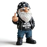 The Old Bastard Club Gnomo, divertida figura de gnomo de dedo medio, estatua de gnomo de motocicleta, gnomo sarcástico para decoración de escritorio para garaje de hombres, decoración de oficina (B