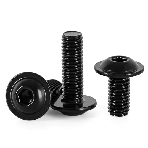 Image of M8-1.25 x 25mm 20 PCS Flanged Button Head Socket Cap Bolts Screws, Stainless Steel 304, Allen Socket Drive, Screwdriver Bit Included, Black Finish, Fully Machine Thread