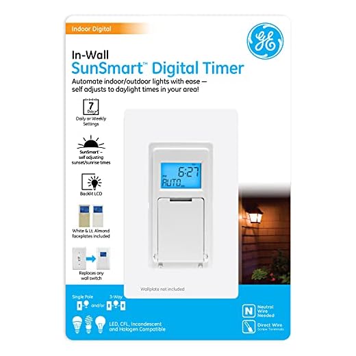 GE SunSmart Digital In-Wall Timer - Daily ON/OFF Times, Programmable Settings, Sunset/Sunrise Presets, Vacation Security - White & Almond Light, Fan, Heater Switch - 32787