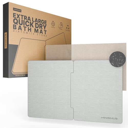 Minismus Tapis de Bain en diatomite 80 x 50 cm, Tapis de Bain Pierre absorbante et antidérapant, Taille XL Tapis de Douche séchage Rapide Sortie de Douche...