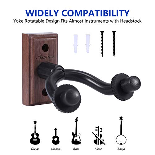3 Packs Guitar Hanger Real Hardwood Black Walnut Wall Mount Holder for Acoustic Electric Guitar Bass Folk Ukulele Violin Mandolin Banjo 3 Packs (Black Walnut) - Thumbnail 4