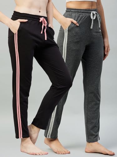 Image of BLINKIN Women Cotton Stribed Casual Style Pyjamas|Lowers With 2 Side Pockets : Ideal For Night Wear & Comfort Wear - The Ultimate Relaxed Fit Track Pants (Combo-608)