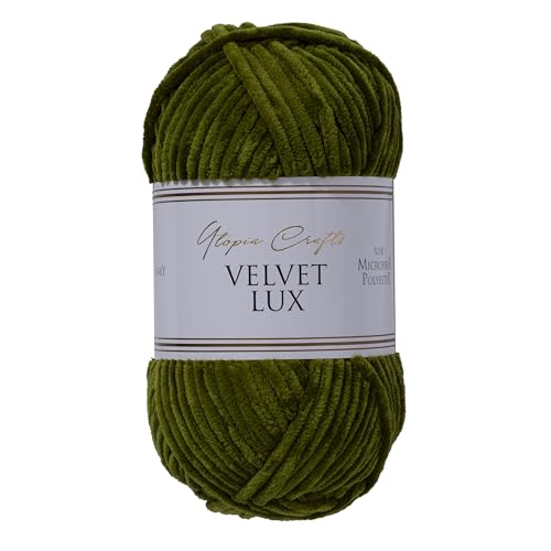 Utopia Crafts Velvet Lux Chenille Super Soft Chunky Yarn for Knitting and Crochet Yarn 2X 100g (Dark Olive) - Image 2