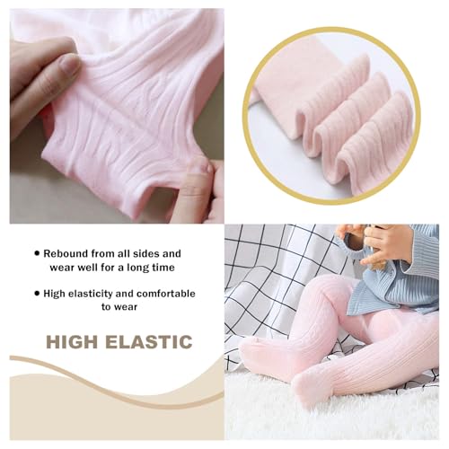 Image of SYGA Baby Tights Soft Cotton Leggings For Girls Toddler Solid Knit Stockings Socks Warm Crochet Pants Pack Of 3 (4-6 Year, Black /Pink /DarkGrey)