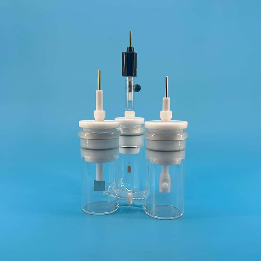 Produktbild von 3-Port H-förmige Elektrolysezelle Mit Glasfritten – Versiegelt, Für Elektrochemische Experimente