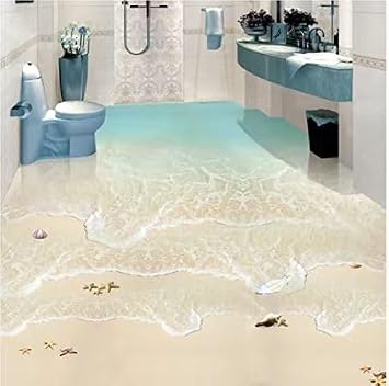 Ocean Floor Stickers Wall Wallpaper, Beach Waves Removable Art Decor Paintings, Self-Adhesive 3D Mural for Dining Room Sofa Background Wall Living Room,48" W x36 H-PVC