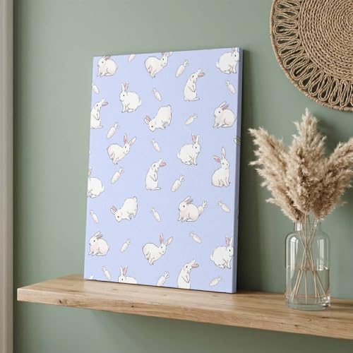 SHIPS NEXT DAY Easter Rabbits Carrots Purple Texture Canvas Wall Art - Framed Picture Prints, Ready to Hang Waterproof Modern Artwork Decor for Living Room, Bedroom, Bathroom & Office 16"x20"
