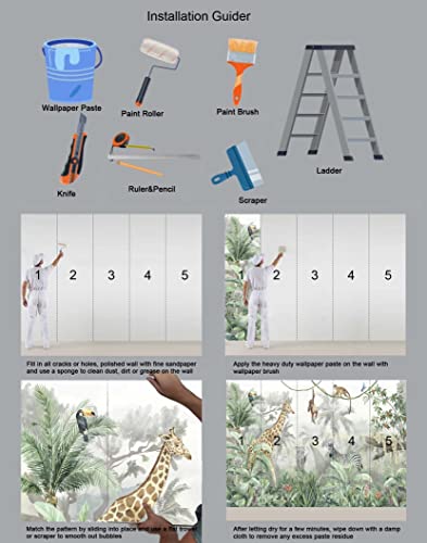 Mrata Tropical Green Plant Jungle Animal Wall Stickers，Customized Wall Murals Wallpaper For Bedrooms,Living Rooms, Offices #TOP5