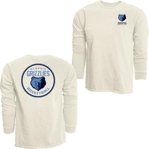 Memphis Grizzlies NBA Officially Licensed Long Sleeve T-Shirt Ringspun Front/Back Ivory, Large