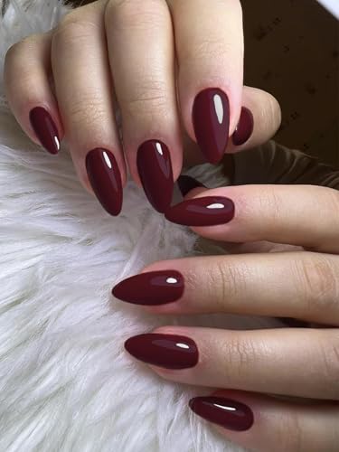 Brown-Red Glossy Press On Nails for Women | Round Shape Artificial Stick On Nails | Reusable Unbreakable Fake Nail Extensions Kit | Easy to Apply Nail Kit | Pack of 14