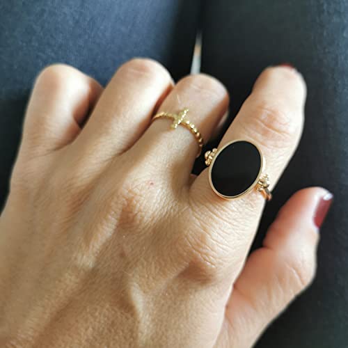 Bague gravée plaqué or cadeau idéal réversible avec émail noir - 5