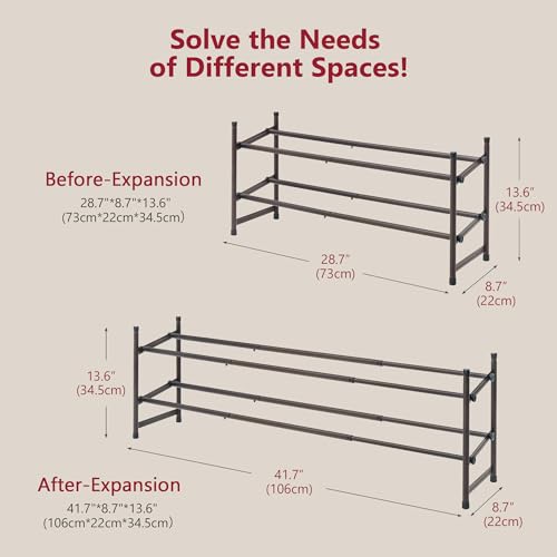 Image of Tajsoon 2 Tier Expandable Shoe Rack for Closet, 28 inch-41 inchAdjustable & Stackable Shoe Shelf Storage, Metal Shoe Rack Organizer for Front Door Entrance, Closet, Garage, Entryway, Bronze