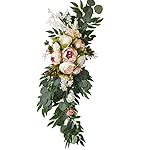 Machoo Decorative Swags Wedding Arch Flowers Swags Artificial Flowers for Decoration 2 Pcs Peony Flower Swag for Wedding Decor Welcome Sign Wedding Arch Lintel Decor (Champagne) - Image 2