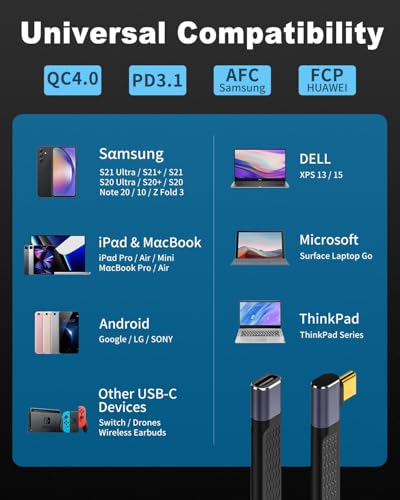 Image of MICROWARE Flat Short USB C Extension Cable 5inch, 240W Right Angle USB C Male to Female Cable, 40Gbps USB 4.0 Type C Extender Cable, External SSD, Docking (Right Angle Female to Male)