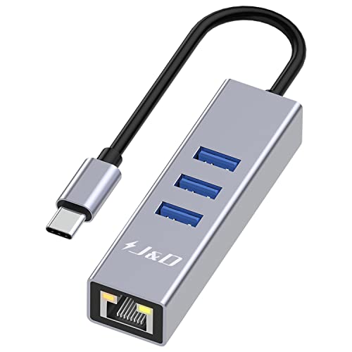 J&D 4-In-1 Usb-C Hub, Portable 4-Ports Type-C Thunderbolt 3 Hub With Rj45 Gigabit Ethernet Port And Multiple Usb 3.0 Ports Adapter Compatible With Macbook Pro/Air 2021/2020/2019 Chromebook Xps #TOP29