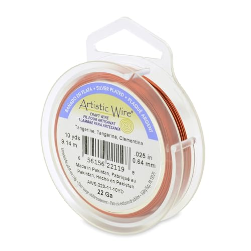 Image of Artistic Wire, 22 Gauge Silver Plated Tarnish Resistant Colored Copper Craft Wire, Tangerine, 10 yd