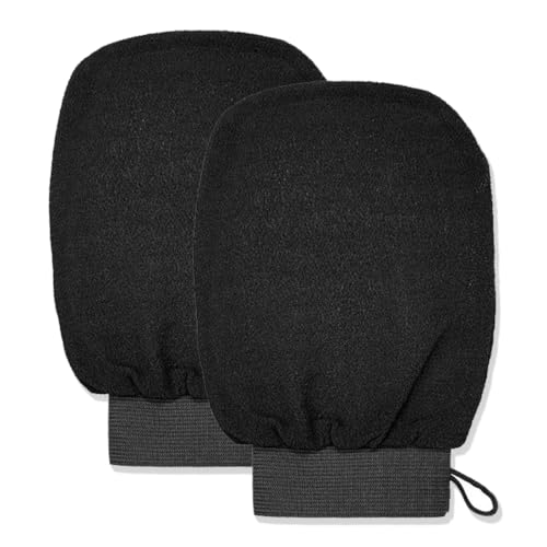 KEWUF 2 Piezas Guante Exfoliante, Guante Exfoliante Corporal, Guantes de Baño, Manopla Exfoliante Corporal, Guante Exfoliante Suave, Elimina Suciedad y Piel Muerta, Limpia y Purifica la Piel (Negro)