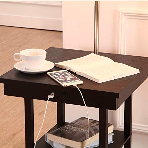 Brightech Madison Table & Lamp Combo With Led Bulb, Desk Lamp With Usb Port, Bedside Reading Lamp, Modern End Table With Floor Lamp For Bedroom, Living Room, Office - Black With White Shade #TOP5