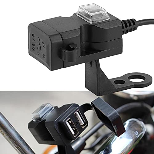 Qiilu 12V Dual-USB-Port Motorrad-Ladegerät Wasserdichtes Lenker-Ladegerät 5V 1A / 2.1A Adapter Telefonsteckdose (12-24V) Y4o655