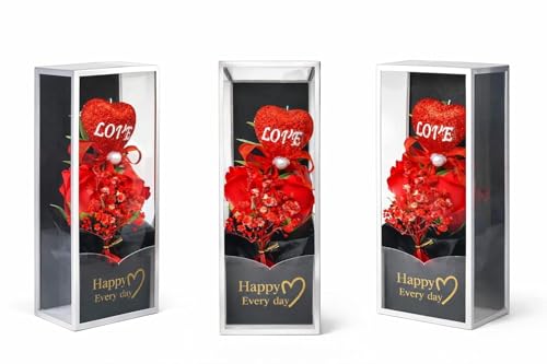 Image of Yadava Artificial Red Rose Flower for Valentine Day Gift Romantic Gift for Girlfriend Boyfriend Husband Wife | Cute Star Keychain, Message Bottle & Love Cards in Premium Gift Box (red Bouquet)