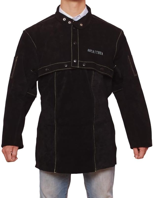 ANTAITHER Leather Welding Jacket with Open Back, Bib Apron with Cape Sleeve, Heat Flame Resistant Welder Coat - Image 2