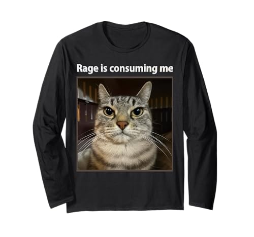 Rage Is Consuming Me Silly Staring Cat Meme Detto divertente Maglia a Manica