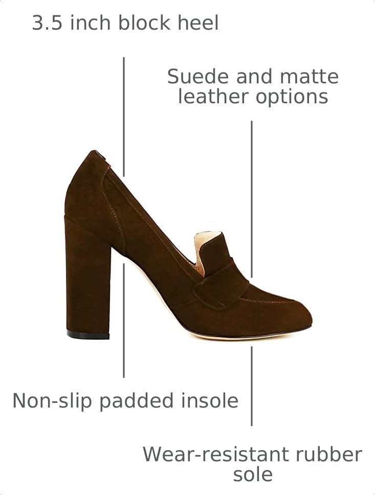 Image of MOOMMO Women Chunky Block Heel Pumps Round Closed Toe Slip On Oxford Loafers Shoes High Heels Snakeskin Work Pump Suede Loafer for Office Ladies Classic Formal Business Professional 4-13 M US