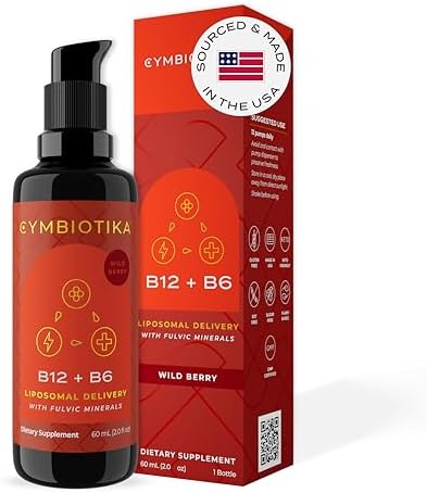 CYMBIOTIKA Liposomal Vitamin B12 Liquid Supplement, 1250 mcg, Supports Energy, Cell Production, Helps Strengthen Hair, Skin & Nails, Non-GMO, Gluten Free, Sugar Free, Keto & Vegan Friendly, 2 oz