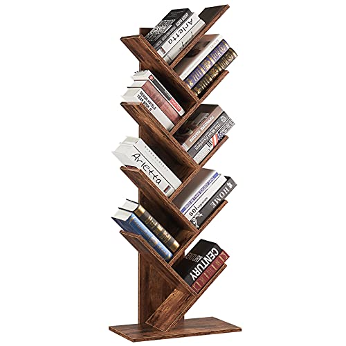 Image of SUPERJARE 9-Shelf Tree Bookshelf, Floor Standing Tree Bookcase in Living Room/Home/Office, Bookshelves Storage Rack for CDs/Movies/Books - Rustic Brown