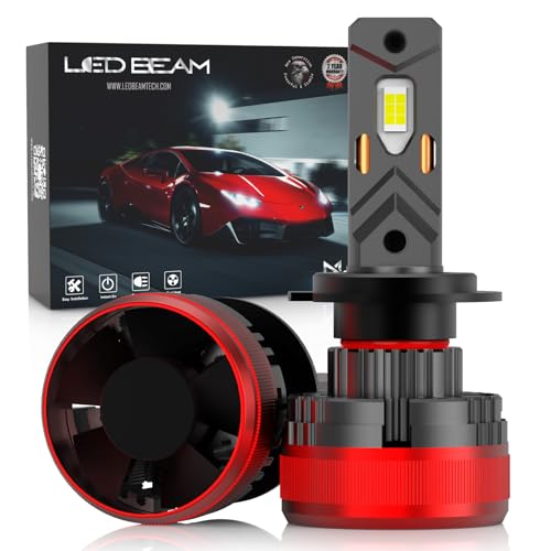 Image of LEDBeam MX H7 H18 LED Headlight Bulb 120W 22000LM with Cooling Fan, 6000K Cool White, Super Bright Car Headlight, Plug & Play, Waterproof, Pack of 2