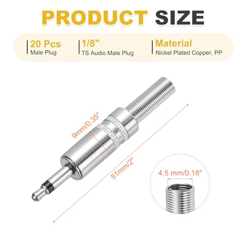 MECCANIXITY 20 Pcs 1/8" TS Audio Male Plug miniatura 2