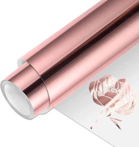 Uadme Metallic Permanent Vinyl, 30.5 x 183cm (12in x 6ft) Glossy HTV Adhesive Vinyl Roll for DIY Gifts, Birthday Party, Christmas Decoration (Rose Gold)