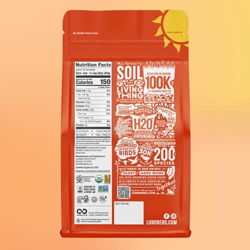 Lundberg Short Grain Brown Rice, Regenerative Organic Certified, 2-Pack – Slightly Nutty, Sticky Rice Responsibly Grown in California, 32 Oz Ea