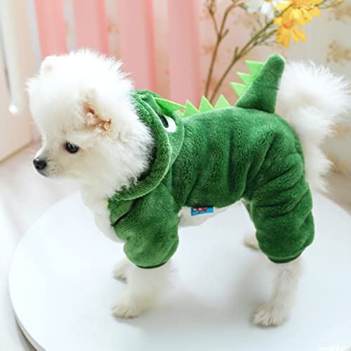 Caisang Small Pet Halloween Costumes Cute Green Dog Hoodie Dinosaur Cosplay Clothing Winter Warm Onesies Coat Cat Cold Weather Clothes Velvet Pajamas Doggie Outfit Funny Apparel For Small Dogs S #TOP7