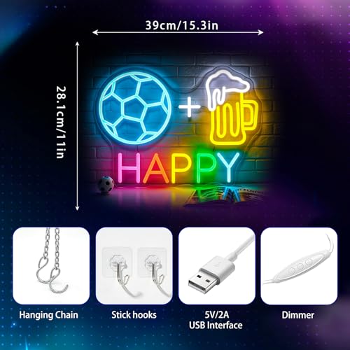 Image of Neon Sign, Soccer Neon Signs for Wall Decor LED Signs Neon Light | Soccer Neon Sign for Fans, Sports Themed, Bedroom, Man Cave, Gaming Room Decor, Boys Gift, Dimmable, USB Powered
