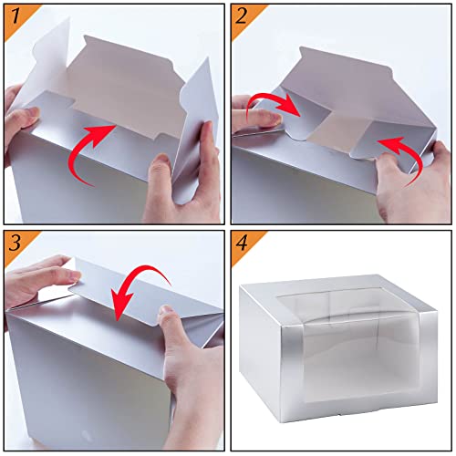 LADYBRO Silver Gift Boxes with Window Display for Hat Storage Containter for Baseball Caps (Fitted, Snapbacks, Trucker) 7.8\" x 7.8\" x 4.8\", 10 Pack