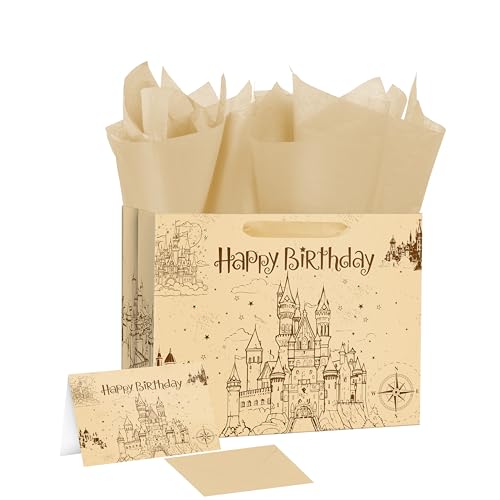 Ranfashion Large 13 Magic Wizard Gift Bags Vintage Castle Party Favor Tote with Tissue Paper & Card Enchanted Fantasy Goodie Bags for Kids Birthday Baby Shower & Fairy Tale Themed Decor