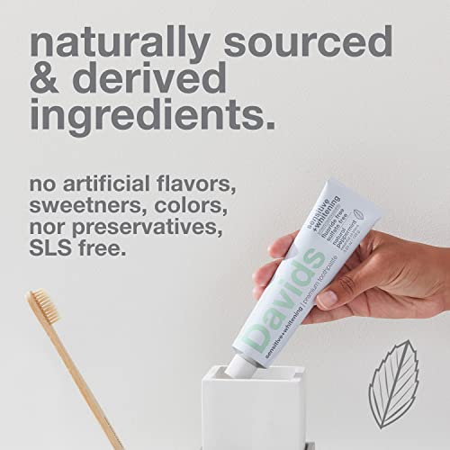 Davids Nano Hydroxyapatite Natural Toothpaste, Sensitive, Whitening, Enamel Health, Fluoride Free, Sls Free, Peppermint, 5.25 Oz Metal Tube, Tube Roller Included #TOP5