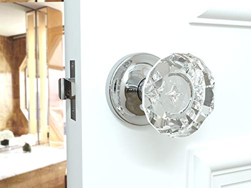 Privacy Diamond Round Brilliant Crystal Door Knobs Polished Chrome Round Rosette #TOP5